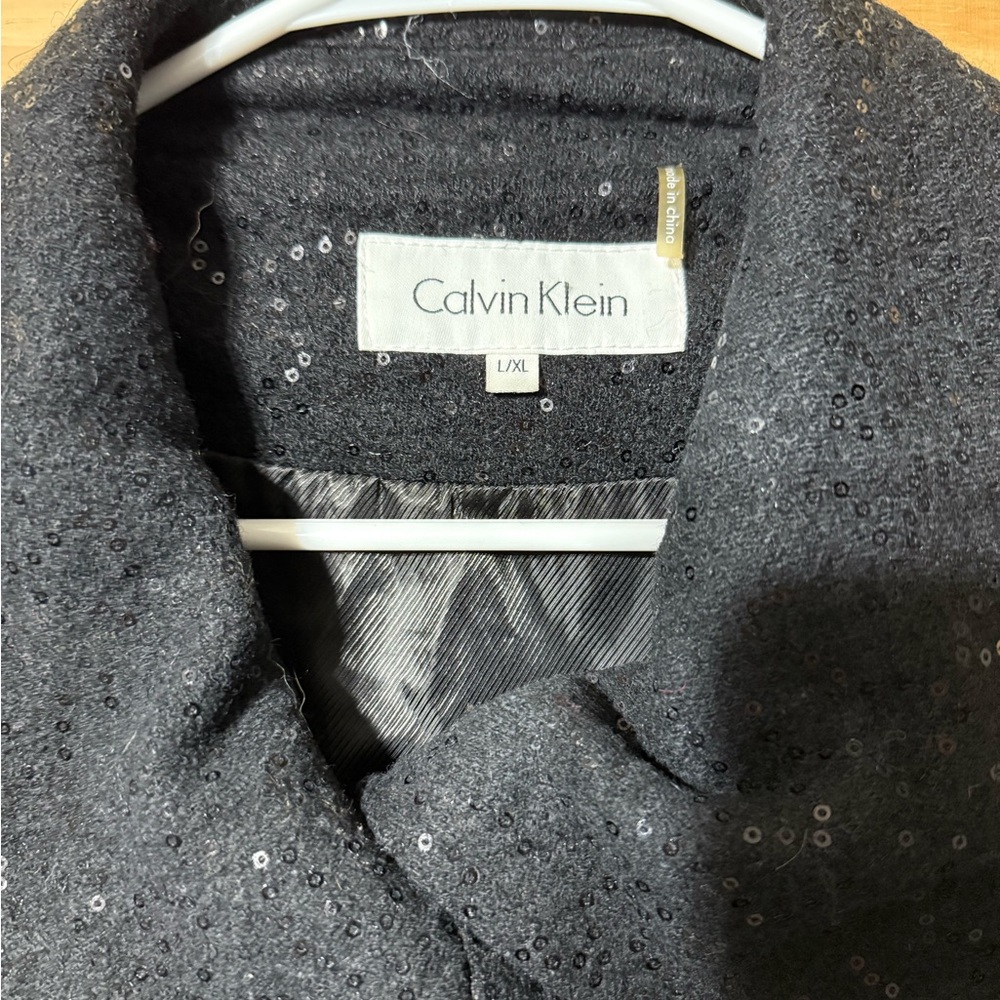 Calvin Klein Black Cape with Wide Collar and Belt - Picture 2 of 4